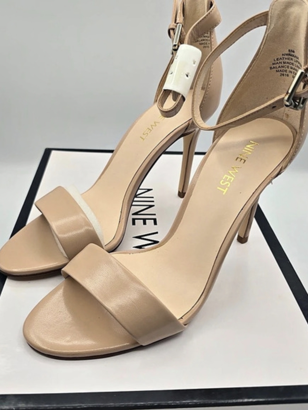 Nine West NWMMANA Strappy Leather Heels in Beige US 5